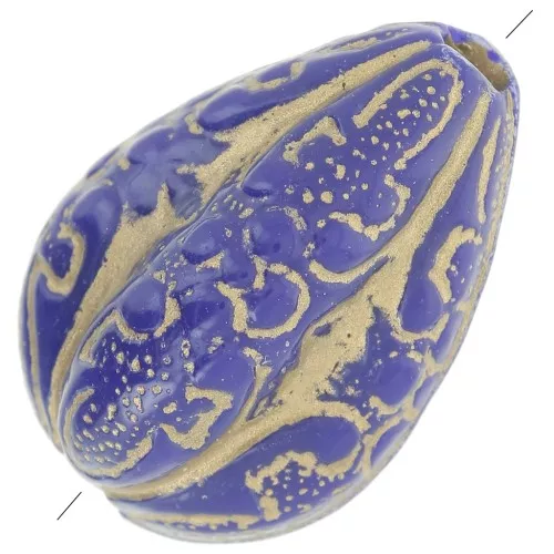 18x13mm Engraved melons vintage style beads - Royal blue - Gold x5