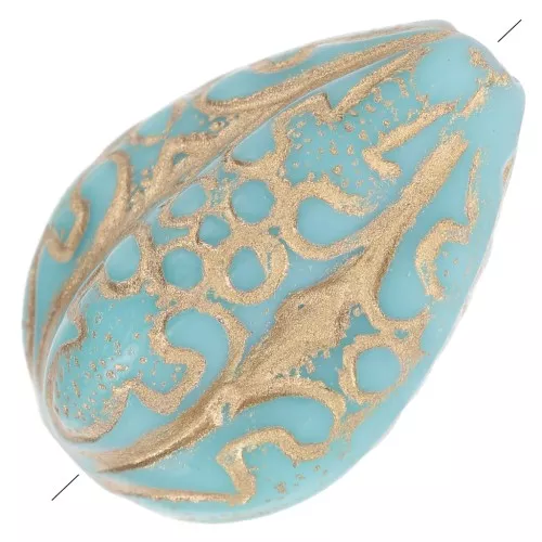 18x13mm Engraved melons vintage style beads - Turquoise - Gold x5