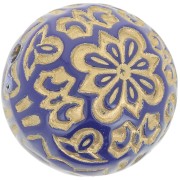 14mm Round engraved beads vintage effect - Royal blue - Gold x5|raw }}