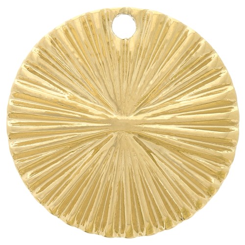 17mm 304L Stainless Steel Pleated Effect Round Charm x1