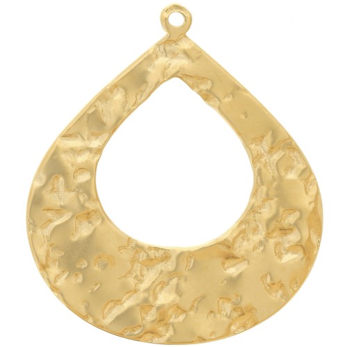 27x23mm 304L Stainless Steel Hammered Drop Pendants - Gold x2