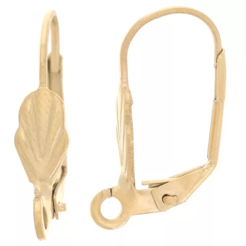 18mm 304 st. steel leverback earrings with open ring - shell pattern- Gold x2