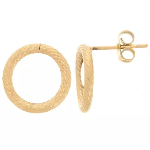14mm 304 stainless steel hollow hoop earstuds with twisted effect - Gold x2