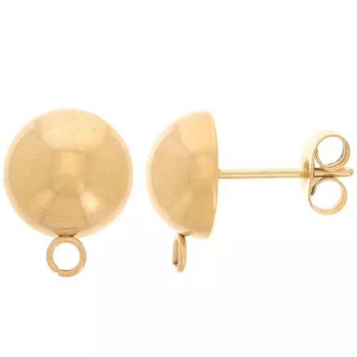 10mm 304 stainless steel Half-ball earstuds - Gold x2