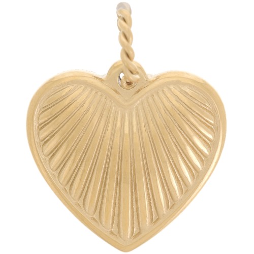 18mm 304 stainless steel ribbed heart pendant - Gold x1