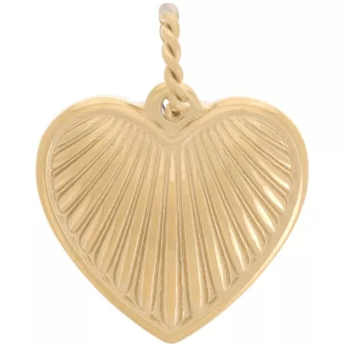 18mm 304 stainless steel ribbed heart pendant - Gold x1