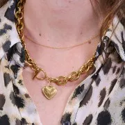 18mm 304 stainless steel ribbed heart pendant - Gold x1