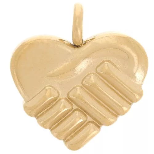 15x14mm 304 stainless steel Heart charm between two hands - Gold x1