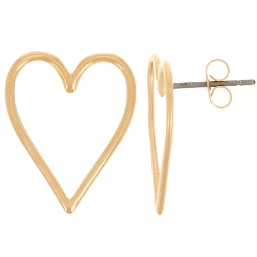 21x17mm Hollow Heart EarStuds - Fine Gold-plated x2