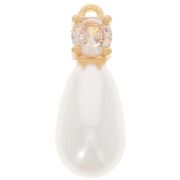 18mm imitation freshwater pearl drop pendant &amp; CZ -Fine gold plated Crystal x1|raw }}