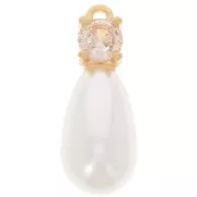 18mm imitation freshwater pearl drop pendant & CZ -Fine gold plated Crystal x1