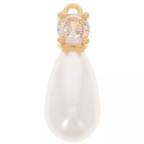 18mm imitation freshwater pearl drop pendant & CZ -Fine gold plated Crystal x1