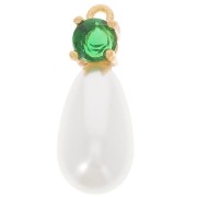 18x7mm imitation freshwater pearl and CZ drop pendant - Gold Tone - Emerald x1|raw }}
