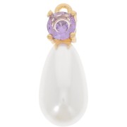 18x7mm imitation freshwater pearl and CZ drop pendant - Gold Tone - Lilac x1
