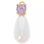 18x7mm imitation freshwater pearl and CZ drop pendant - Gold Tone - Lilac x1