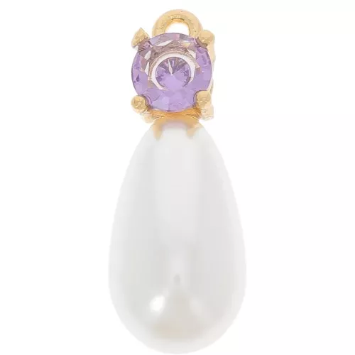 18x7mm imitation freshwater pearl and CZ drop pendant - Gold Tone - Lilac x1