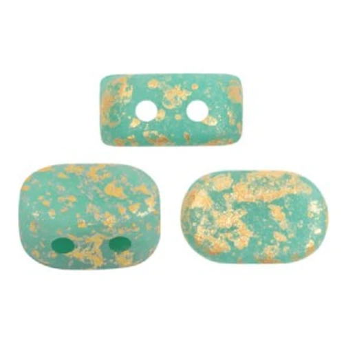 4x6mm Lipsi® Glass beads by Puca® - Op Green Turquoise Gold Splash Mat x10g