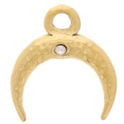 11x10mm 304L stainless steel half-moon horn and zirconium oxide charm - Gold x1