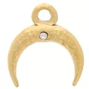 11x10mm 304L stainless steel half-moon horn and zirconium oxide charm - Gold x1