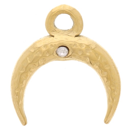 11x10mm 304L stainless steel half-moon horn and zirconium oxide charm - Gold x1