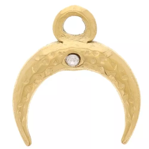 11x10mm 304L stainless steel half-moon horn and zirconium oxide charm - Gold x1