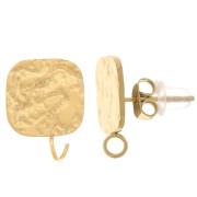 13x10mm Stainless Steel 316L Square Hammered Stud Earrings - Gold x2