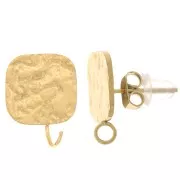 13x10mm Stainless Steel 316L Square Hammered Stud Earrings - Gold x2
