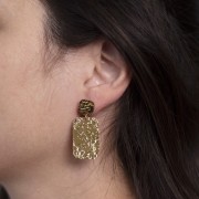 13x10mm Stainless Steel 316L Square Hammered Stud Earrings - Gold x2