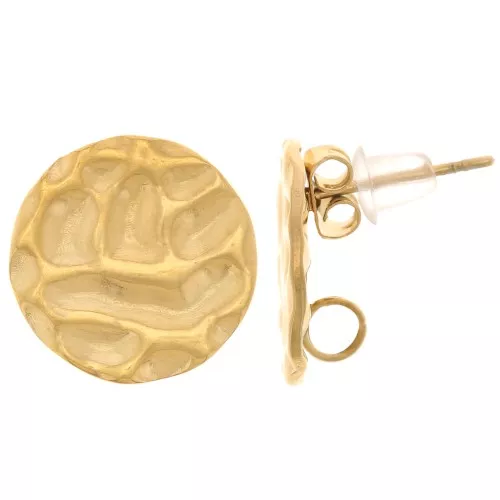 14mm 304L stainless steel Hammered round stud earrings - Gold x2