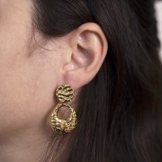 14mm 304L stainless steel Hammered round stud earrings - Gold x2