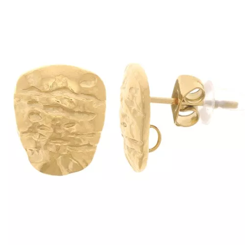 11x9mm 304L stainless steel Hammered trapezoidal earstuds - Gold x2