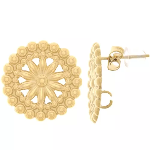 17mm 304L stainless steel rosette earstuds with small balls - Gold x2