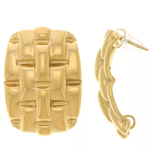 29x20mm 304L stainless steel Rectangular earstuds - braiding pattern - Gold x2