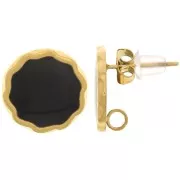 13mm 304L stainless steel round earstuds & epoxy resin - Gold - Black x2