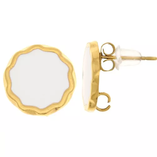 13mm 304L stainless steel round earstuds & epoxy resin - Gold - White x2