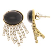 29x15mm 304 stainless steel CZ fringed earstuds for 14x10mm cabochon gold x2