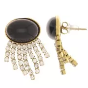 29x15mm 304 stainless steel CZ fringed earstuds for 14x10mm cabochon gold x2