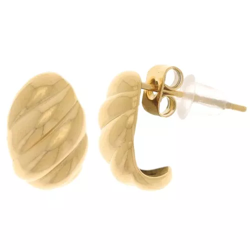 13x8mm 304L stainless stee Curved oval earstuds twisted effect - Gold x2