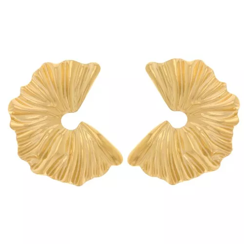 36.5mm 304L stainless steel Half-circle earstuds with pleated effect - Gold x2