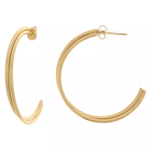 36mm 304L stainless steel 2-wire open hoop earrings - Gold x2