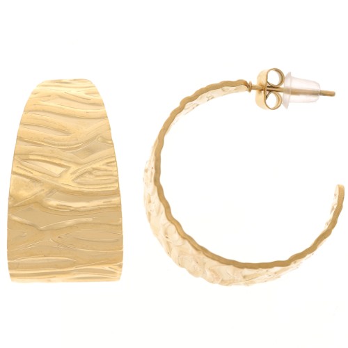 25mm 304L stainless steel Hammered wide open hoops - Gold x2