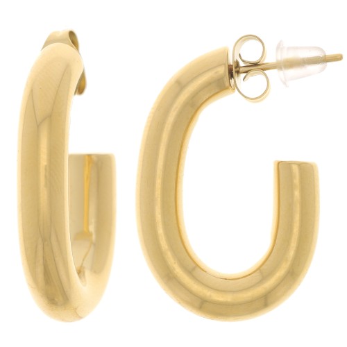 27mm 304L stainless steel Thick oval hoop earrings - round wire - Gold x2