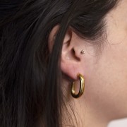 27mm 304L stainless steel Thick oval hoop earrings - round wire - Gold x2