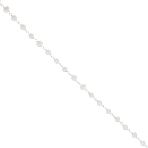 925 Sterling Silver Fancy 4mm chain with round freshwater beads x20cm