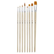 Set of 8 Pébéo polyamide round and flat brushes - long handle x1