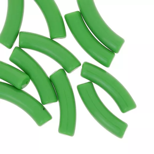 32x8 mm curved tube beads in opaque acrylic - Green x6
