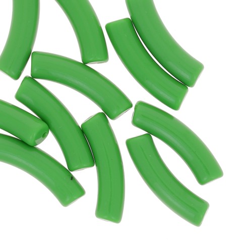 32x8mm Clear acrylic curved tube beads - Green x6