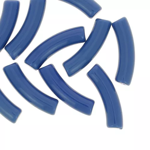 32x8 mm curved tube beads in opaque acrylic - Denim blue x6