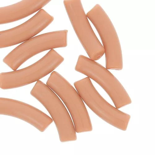 32x8 mm curved tube beads in opaque acrylic - Light brown x6