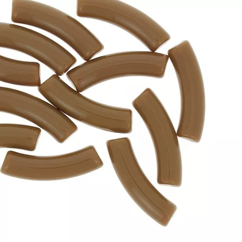 32x8 mm curved tube beads in opaque acrylic - Brown x6